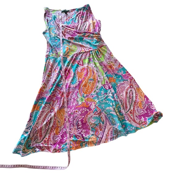 Lauren Ralph Lauren Faux Wrap Dress Womens Multicolor Paisley Sleeveless Size MP - Picture 6 of 9